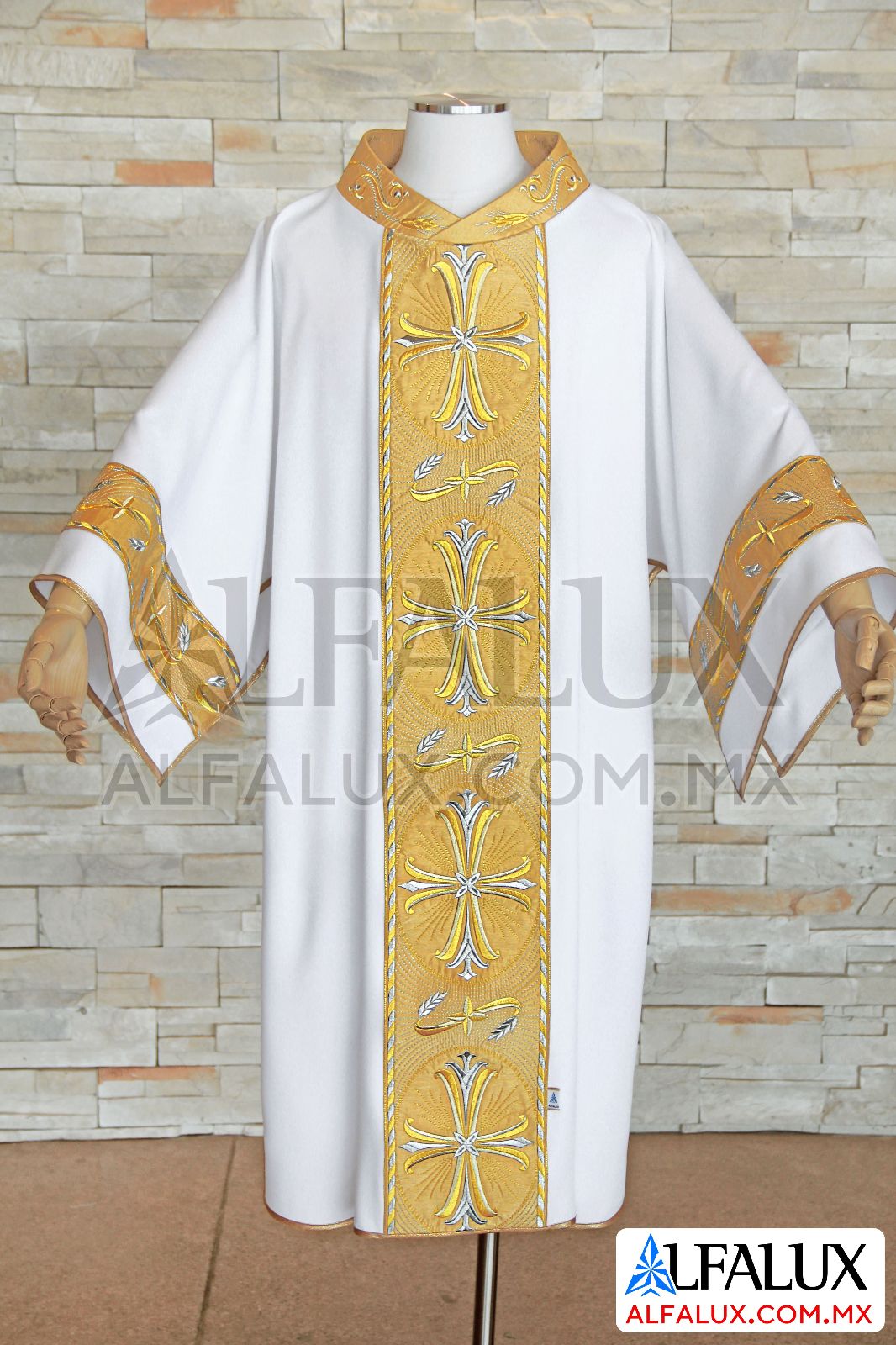 09 SAN ANTONIO Dalmatica Alfalux Blanco Dorado Mangas CLLOBord (1)